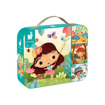Janod 厚片拼圖 4合1 Set 四季主題拼圖 精美硬質手提式盒 方便收納攜帶  43片  1盒