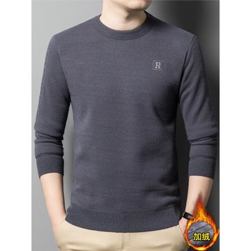 香港高端雪貂加絨毛衣男冬季加厚保暖長袖內搭外穿圓領打底針織衫