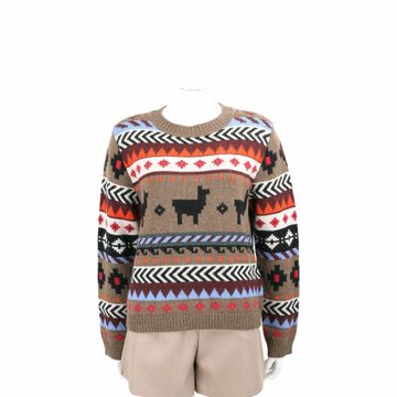 Max Mara-WEEKEND QUIRITE 羊駝混紡圖騰 咖啡色針織衫 毛衣