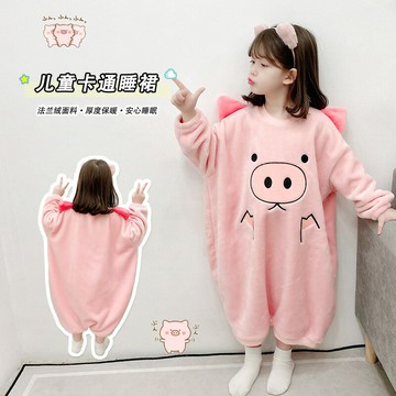 男童卡通法蘭絨睡裙秋冬女童按扣睡袋兒童厚睡衣寶寶珊瑚絨防踢被鑫弘-萌寶童裝可開發票