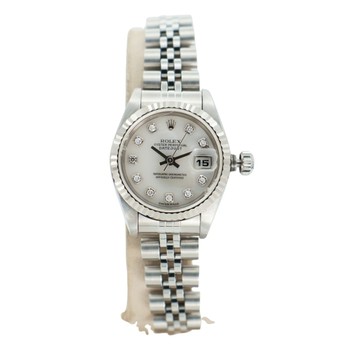 ROLEX 勞力士 Date Just 26 腕錶 銀色錶盤 18K白金 不鏽鋼 10PD 鑽石 【二手名牌BRAND OFF】
