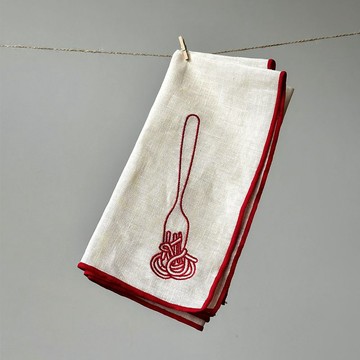 【英國 MÆGEN】刺繡棉麻餐巾組-白 (義大利麵) /2入裝