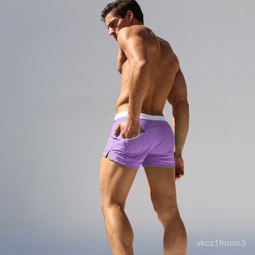 【24小時-臺中出貨】歐美外貿款泳褲男士遊泳褲 後口袋設計 速幹沙灘褲 平角褲泳衣男