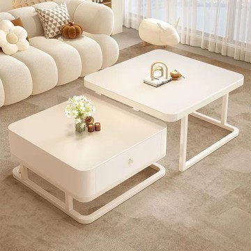 公司貨附發票 茶几 邊桌 2024新款奶油風白巖板茶幾組合輕奢小戶型客廳家用簡約現代網紅桌 快速出貨