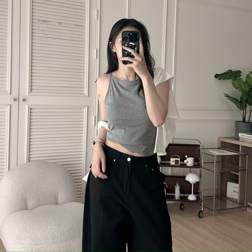 「FOR GIRLS」簡約高級感 削肩羅紋背心bratop（3colors）