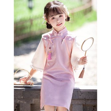 兒童旗袍傳統倒大袖古法雙襟秋款女童國風復古民國改良連衣裙童裝