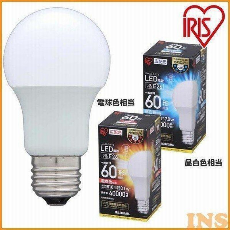 アイリスオーヤマ 》 LED電球60W E26 広配光 昼白色 LDA7N-G-6T6（照明 