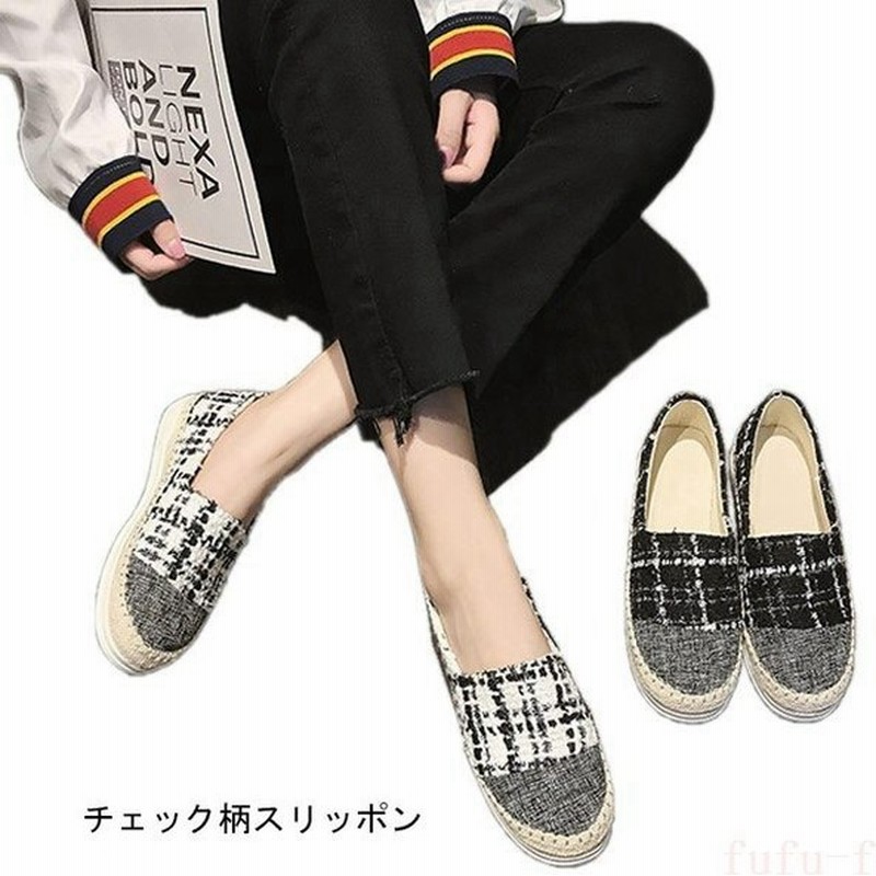 スリッポンレディースカジュアルシューズチェック柄色切り替え靴ぺったんこ楽チン女性シューズコンフォートくつお洒落 通販 Lineポイント最大0 5 Get Lineショッピング