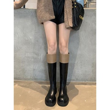 西部牛仔靴復古真皮高筒靴女2025秋冬新款粗跟圓頭長靴厚底騎士靴