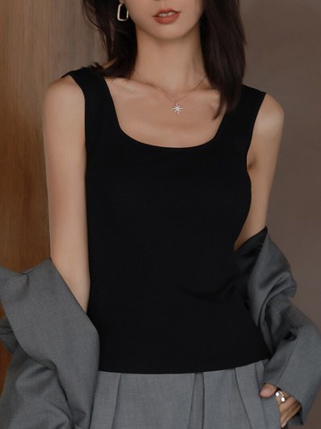夏新款方領無袖針織背心女外穿ins潮網紅打底內搭彈力吊帶