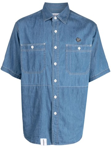 CHOCOOLATE - logo-patch short-sleeve shirt - men - Cotton - L - Blue