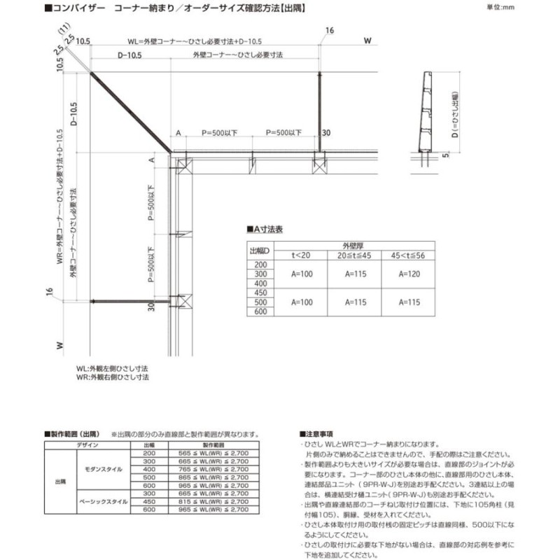 YKKAP コンバイザー モダンスタイル 251050 ひさし 先付 後付 日除け