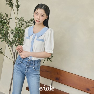 (福)質感小香領配色襯衫-藍