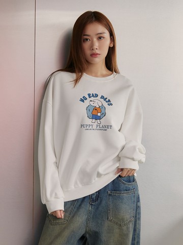 可愛白狗印花圓領上衣