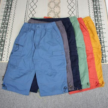 處理外貿夏季男士純棉水洗多口袋馬褲純色休閑寬松短褲工裝七分褲