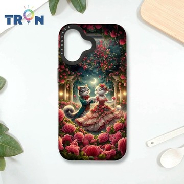 TRON IPHONE 16 月光下玫瑰庭園跳舞的貓咪 MAGSAFE 磁吸 防摔 太空殼 透黑 手機殼