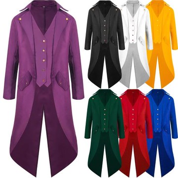 漫之馨wish新款歐美成人男裝 中世紀中長款朋克復古燕尾服cos服裝