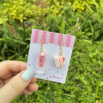 水果特飲 配 水果蛋糕 手作 耳環 (UV滴膠+樹脂黏土製作)