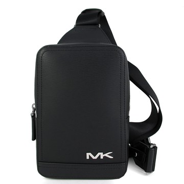 MICHAEL KORS COOPER 銀字MK Logo黑色水波紋單肩胸包