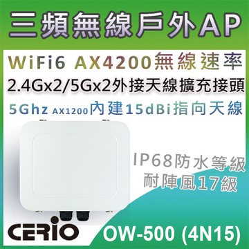 CERIO 【OW-500 (4N15)】高功率Tri-Radio三頻戶外型 POE 無線橋接/基地台