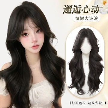 TOP🥇假髮女 黑色長捲髮 瀏海假髮 中分瀏海 大波浪長捲髮 慵懶捲髮 全頭套假髮 整頂假髮女 頭頂補髮片