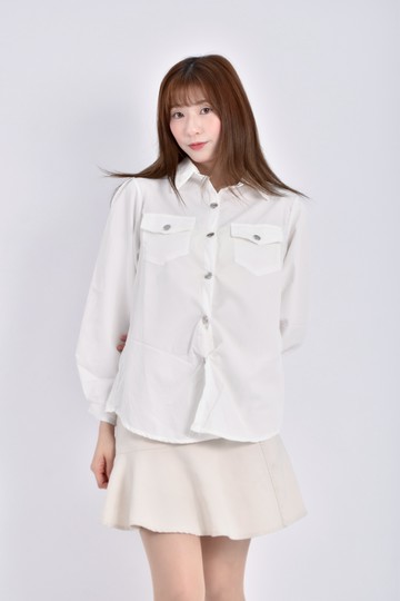 (L) new jeans id排扣白色襯衫上衣