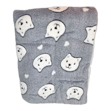 加厚寵物保暖墊 寵物窩 法蘭絨拼羊羔絨 貓咪狗狗通用  89 x 68cm  灰色小熊  1個