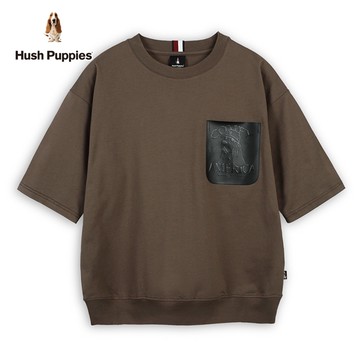 Hush Puppies T恤 男裝簡約素色漁夫帽狗造型口袋寬版短袖T恤