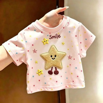 Mini baby🌷女寶寶夏季T恤卡通波點印花短袖女童星星夏季百搭可愛寶寶ins