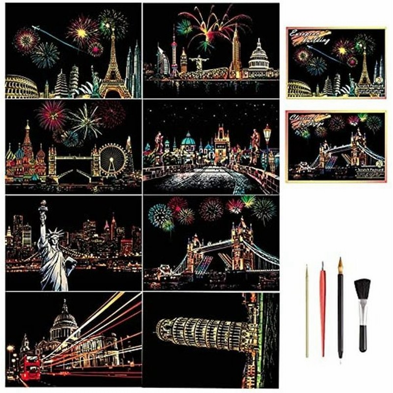 8枚入り スクラッチアート はがきタイプ 削るだけで美しいアート 面白い塗り絵 桜 花火 世界の夜景 有名な観光地 Diy 手作り 虹絵 ス 通販 Lineポイント最大0 5 Get Lineショッピング