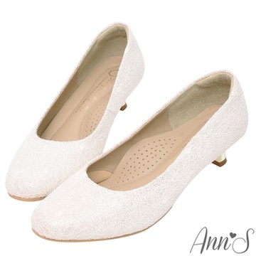 Ann’S高個子女孩&跟鞋初學者-素面電鍍低跟圓頭婚鞋4cm-白