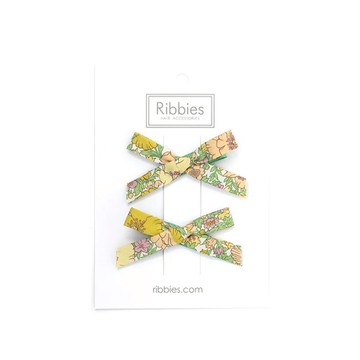 Ribbies｜花布蝴蝶結2入組-草原之歌-芥末黃綠