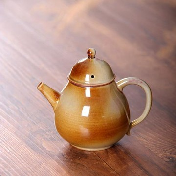 復古粗陶柴燒窯變薄胎日式小號茶壺家用梨形壺單個陶瓷手作泡茶壺