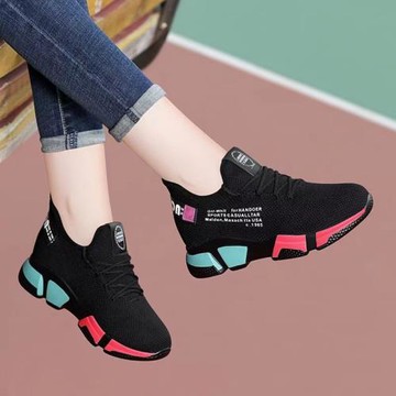 網面休閑鞋女2025秋冬季新款軟底舒適加絨運動鞋輕便跑步鞋針織鞋