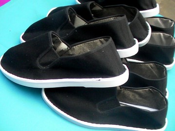 春夏秋季男女式懶漢鞋手工布鞋白塑料底平跟單鞋透氣休閑低幫黑色