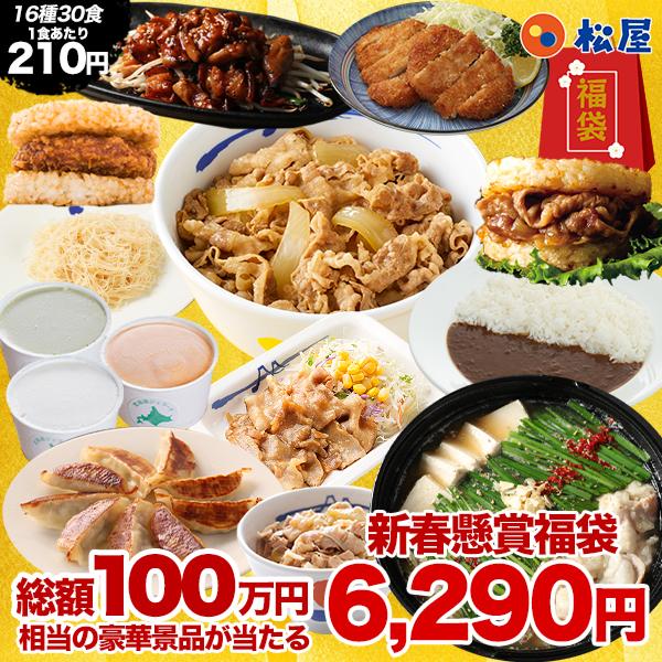 松屋 2024 新春懸賞福袋！超特大ボリュームセット！16種30食入り 新春 福袋 新春福袋 懸賞 グルメ 牛丼 牛めし まつや