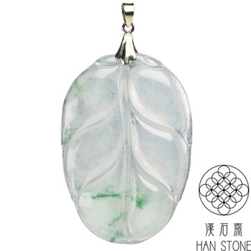 【漢石齋】天然翡翠A貨 大一葉致富黃K金墜頭玉珮吊墜 玻璃種飄花(35*51*6mm)