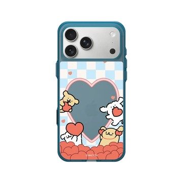 iPhone 17 Pro Max Clear (相機按鈕) 夜幕藍 - Maltese線條小狗 - 愛心棋盤格