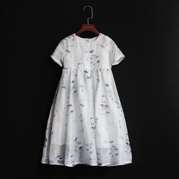 寶寶短袖百褶裙絲麻童裝