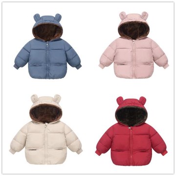 2025新款童裝兒童羽絨棉服雙面加厚純色寶寶連帽加厚外套男童女童