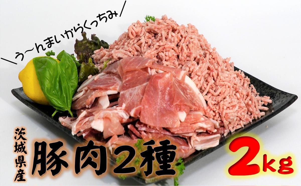 茨城県産 豚 小間切 ひき肉 計2kg 各5パック×200g お肉 豚肉 小間切 ひき肉 う〜んまいから！くっちみ〜