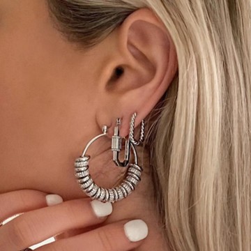 LUV AJ Pave Washer 金屬墊圈+鑽圈多小環耳環 銀色