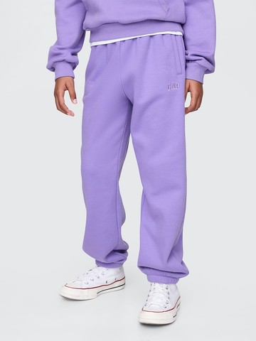 女童裝 Logo刺繡束口鬆緊運動褲-紫色