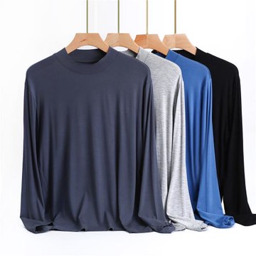 男士莫代爾大碼打底衫春秋內穿貼身秋衣寬松居家上衣內搭純色T恤