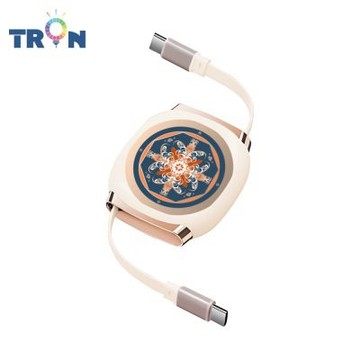TRON 100W Type-C 伸縮快充線 1M 奶茶色 圓形花磚B-4 4檔長度調整 可充筆電 適用i15以上手機 平板