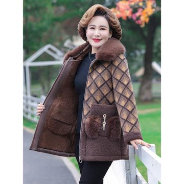 中年媽媽秋冬裝加絨加厚水貂絨外套中老年女裝棉衣襖高貴時尚大衣