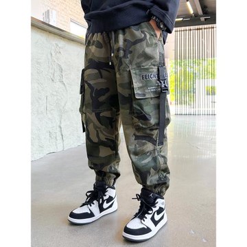 男童純棉褲子春秋冬2026新款加絨兒童迷彩工裝褲休閑男孩長褲潮范