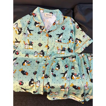 侘町2024新款pingu薄荷曼波冰絲短袖睡衣女夏季卡通家居服套裝