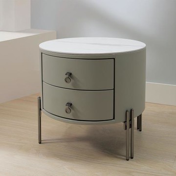 Boden-邁巴1.5尺岩板床頭櫃/圓形床頭櫃/二抽收納櫃/置物小邊櫃/小茶几