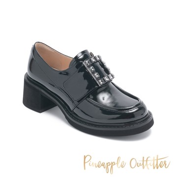 Pineapple Outfitter-MABYN 水鑽方釦粗跟樂福鞋-黑色